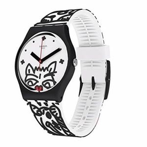 New Swatch Watch COMICAT, White & Black, 34mm, 3D Cat Strap, GB322